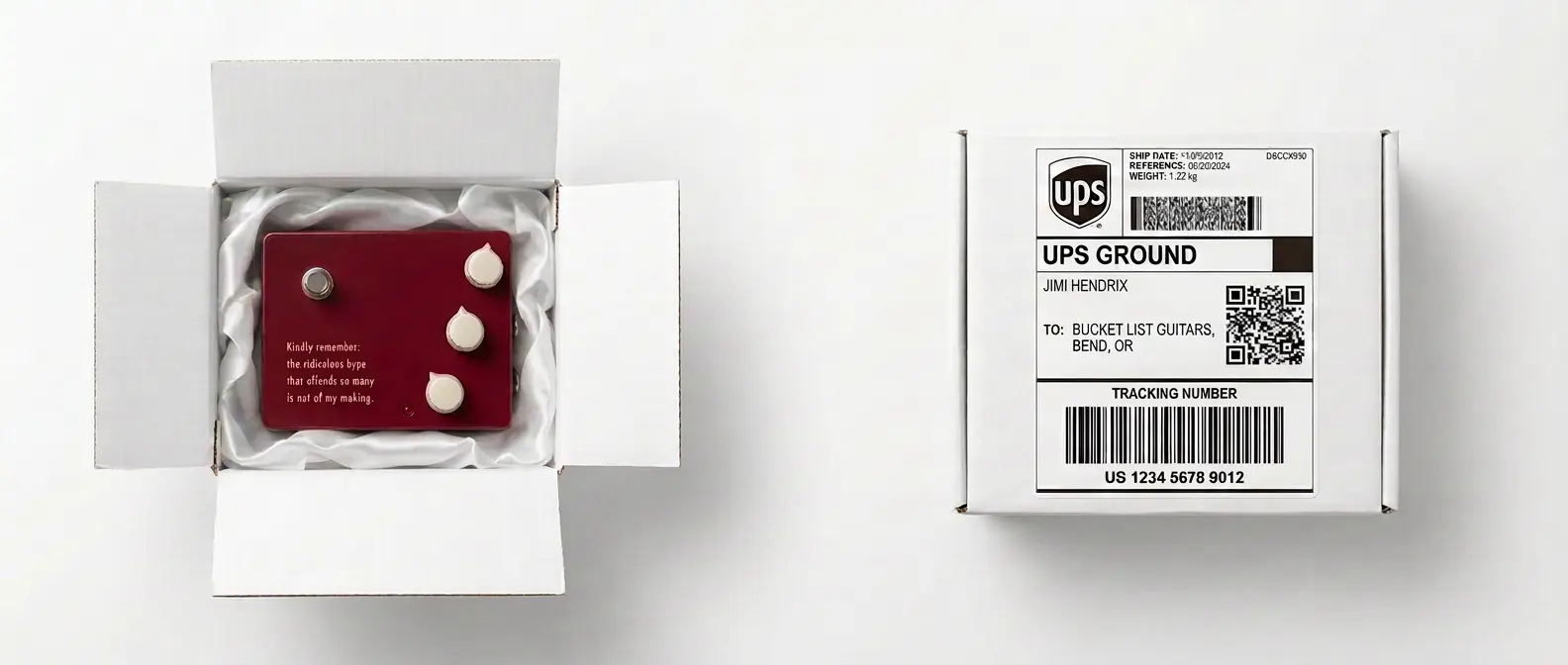 Guitar pedal in shipping box