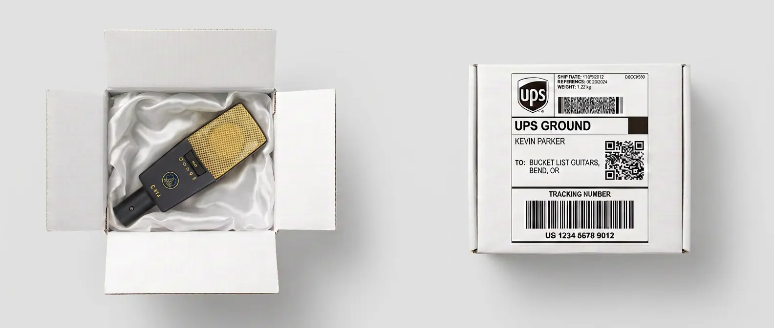 Microphone in shipping box